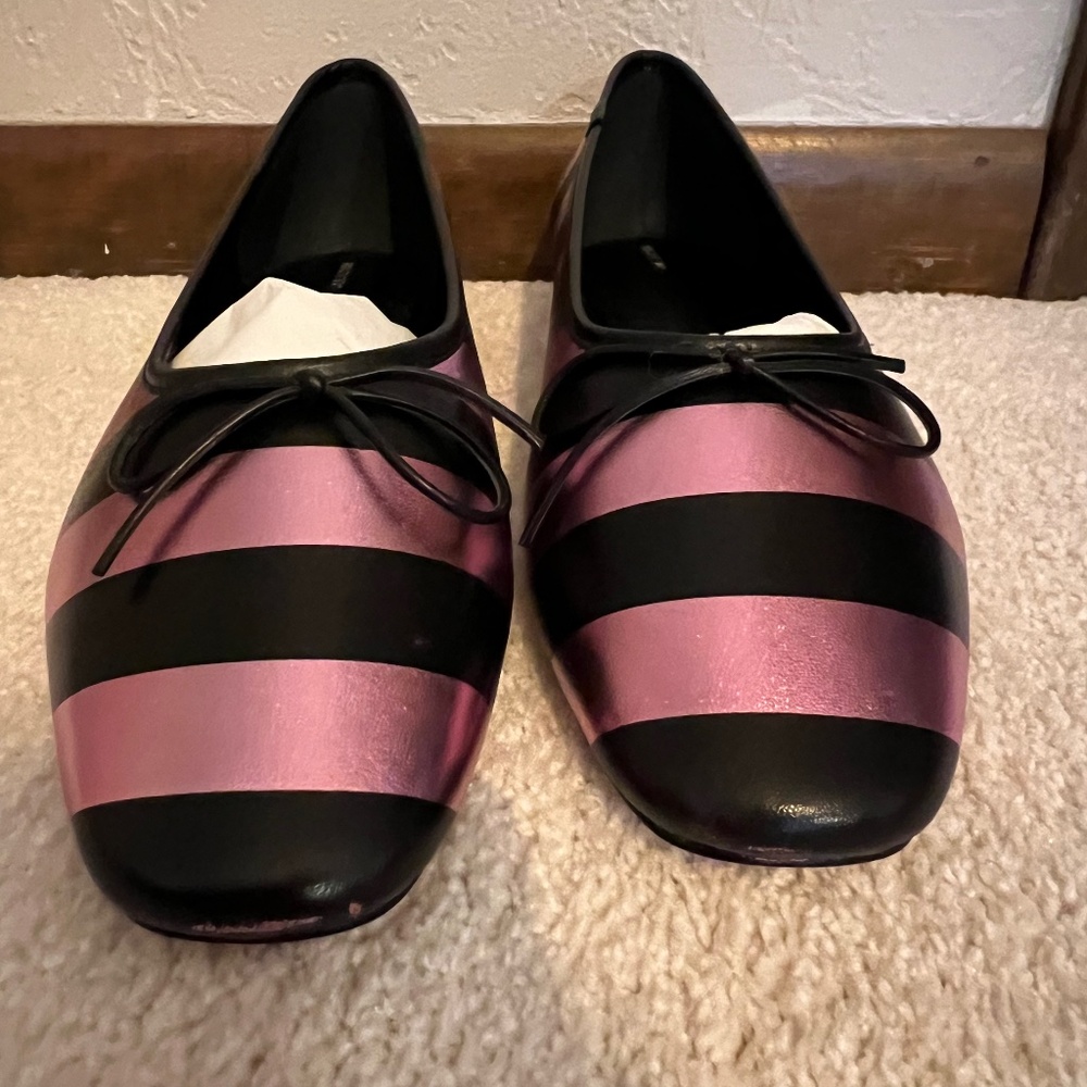 Never Worn - Maeve Satin Ballet Flats - Prink and Black Metallic - Size 8